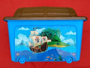 Plastic Wheeled Pirate Chest Toy Box New 56.5 x 39 x 42.5cm - Picture 1 of 4