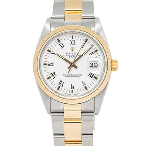 Rolex Date 15223 Oyster 18K YG Two Tone White Dial Auto Men's Watch 34mm - Picture 1 of 6