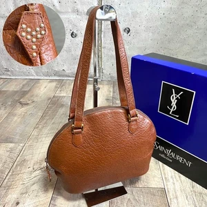 Mini Bolso de Mano Yves Saint Laurent Ysl Cuero Tachuelas Marrón Negocios - Imagen 1 de 10