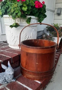 Antique Firkin Sugar Storage Bucket W/Handle - No Lid Wood Primitive - Picture 1 of 12