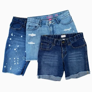 The Children’s Place Denim Shorts Girls 10 Blue Jean Shorts Midi Bermuda 3 Pairs - Picture 1 of 14