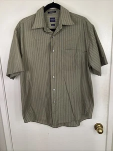 ARROW Dress Shirt Short-Sleeve 15-15 1/2 Olive Stripes Mens Medium - Picture 1 of 4