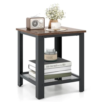 Industrial End Table 2-Tier Side Table W/Storage Shelf  Rustic Sofa Table Black - Image 1 of 4