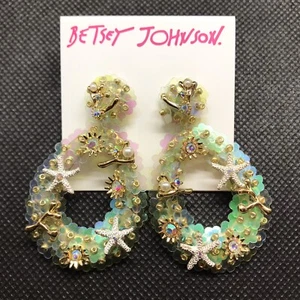 BETSEY JOHNSON Earrings Sealife Starfish Dangle Statement White Green Jewelry - Picture 1 of 9