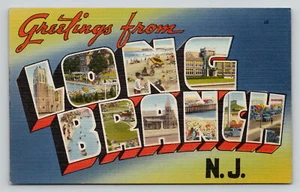 Postal Nueva Jersey Carta Grande Saludos Rama Larga Monmouth Lino Sin Publicar - Imagen 1 de 2