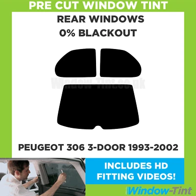 For Peugeot 306 3-Door Hatchback 93-02 Pre Cut Window Tint Rear 0% Blackout Film - Image 1 of 4