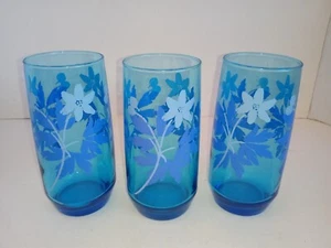 Lote de 3 Vasos de Vidrio Margarita Prado Azul LIBBEY Vintage Años 70 6" - Imagen 1 de 6