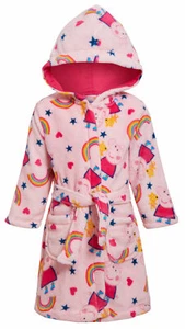 Girls Peppa Pig Dressing Gown Girls Hooded Fleece Bathrobe Kids Pink Housecoat - Picture 1 of 5