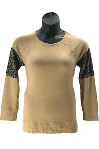 Retreat by Rhonda Shear Knit Lounge Sweatshirt Top Suntan/Animal - Picture 1 of 3