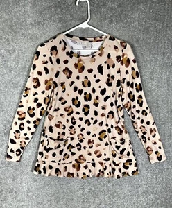 LOGO Lori Goldstein Animal Print Top Womens Size XS Long Sleeve Pockets Ruffle - Picture 1 of 14