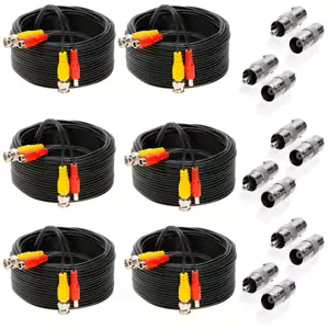 6 x 30FT Video Power Cable BNC DC Security Camera RCA DVR Cord for CCTV - Picture 1 of 11