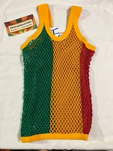 CHILD KIDS RASTA RED YELLOW GREEN & YELLOW BINDING STRING/MESH VEST CULTURE - Picture 1 of 1