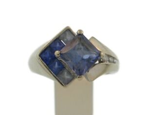 10k Solid White Gold Light Blue Iolite & Diamond Ring