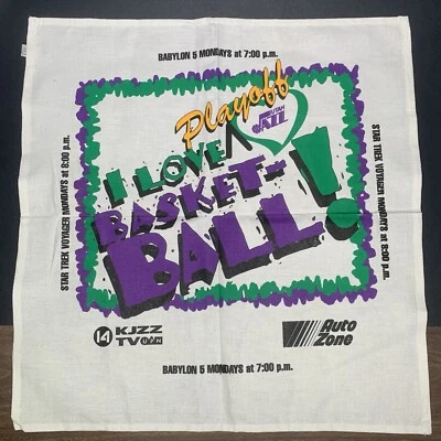 Vtg Utah Jazz NBA Playoff Rally Towel Banner, Star Trek Voyager Babylon 5 KJZZ - Image 1 of 4