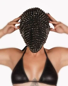 Men Women Stylish Fashion See Through Full Face Mask W/ Silver Spikes - Picture 1 of 5
