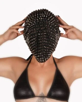 Men Women Stylish Fashion See Through Full Face Mask W/ Silver Spikes - Image 1 of 4