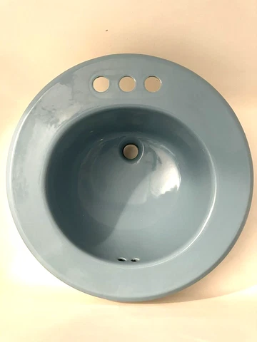 Sky Blue 18.5" Round Self Rimming Drop In Bath Sink G 12-894-8 Cover