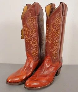 Men's VTG NOS Tall 70s Brown Eel Leather Justin Cowboy Boots Sz 6.5 B 1970s - Picture 1 of 17