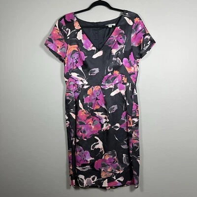 Vestido Banana Republic Talla 8 Negro Rosa Floral Mezcla de Lino Manga Corta Cuello Foto 1 de 4