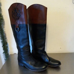 Frye Damen Melissa Reitstiefel Leder kniehoch Logo Größe 8B schwarz Stil 76436 - Bild 1 von 10