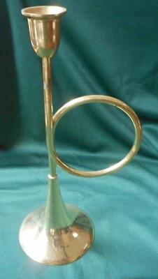 Polished Brass Candleholder w/Trumpet Design - Image 1 of 4
