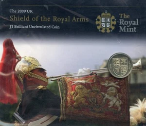 Moneta da 1 sterlina £ 2009 Royal Mint Royal Shield of Arms fior di conio non circolata - Foto 1 di 2