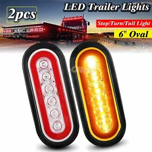 2 Red 6" Oval Trailer Lights 6 LED Stop Turn Tail Truck Sealed with Grommet Kit - Picture 1 of 11