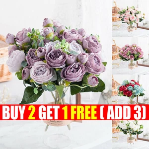 9 Heads Artificial Flowers Silk Peony Bouquet Fake Rose Wedding Home Party Decor - Picture 1 of 22