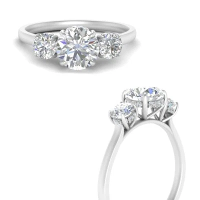 2 Ct Round Cut Lab-Created Diamond Wedding Three Stone Ring 14K White Gold Over - Image 1 of 4