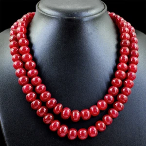 880.00 Cts Earth Mined Red Ruby 2 Strand Round Shape Beads Necklace NK 33E80 - Picture 1 of 3