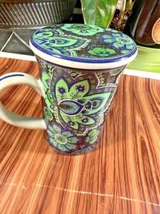 Vera Bradley Porcelain Coffee Tea Mug Cover Lid Blue Rhapsody Barnes & Noble - Picture 1 of 10