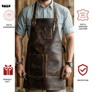 Leather Apron for BBQ, Woodworking, and Crafting - Pure Cowhide Leather Apron - Picture 1 of 8