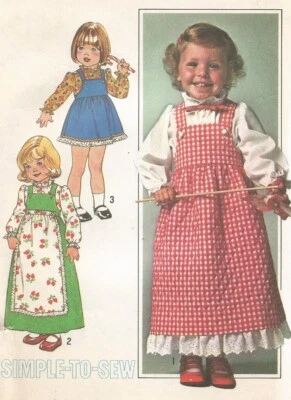 7727 Simplicity Sewing Pattern Toddler Dress Blouse Apron Size 3 Vintage 1970s - Image 1 of 4