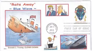 TRUMP- 'RATS AWAY' - BLUE WAVE- RATS JUMPING SHIP CLOWN DOWN FDC -DWc - Picture 1 of 1
