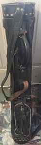 ANTIQUE ALL Leather Stove Pipe Golf Bag !! Zips Work ! Original Handle and Strap - Picture 1 of 6