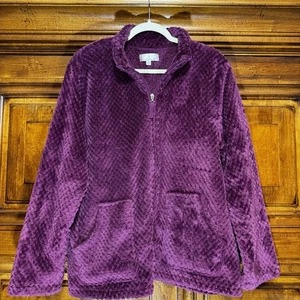 Cuddl Duds Jacket Womens XL Purple Fleece Full Zip Plush Pockets Casual Comfort - Picture 1 of 10