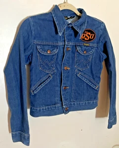 Vintage Wrangler Youth Sz 16 USA Denim Jacket Oklahoma State University Custom - Picture 1 of 11