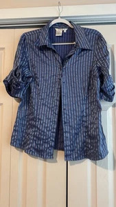 Camisa Top Como Vintage Mujer Azul Rayas Túnica Botón Calce Talla Grande - Imagen 1 de 6