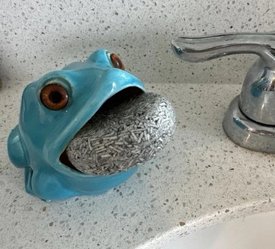 Esponja de jabón de cerámica azul lateral fregadero de rana vintage soporte para amigos regalo Foto 1 de 4