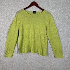 Eileen Fisher Size XL  Green 100% Linen Long Sleeve Boxy Knit Top Lightweight  - Picture 1 of 9