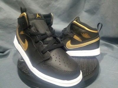 Nike Jordan 1 Mid  (TD) Sneakers Black/Metallic Toddlers Size 10 NEW NO BOX! - Image 1 of 4