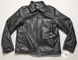 DOCKERS Black Vegan Faux Leather Jacket Men Medium Mid-Weight Quilted Lining NEW - Picture 1 of 18