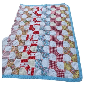 Vintage patchwork with Pom Pom baby blanket 35”X 52” - Picture 1 of 9