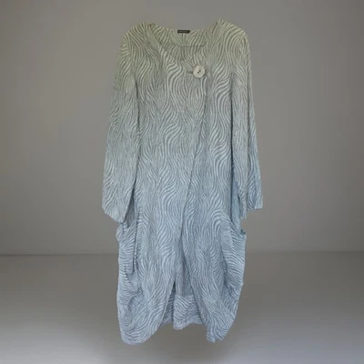 Grizas Silk Linen Jacket Womens Size L Grey Lagenlook Pockets Curved Hem Wave - Image 1 of 4