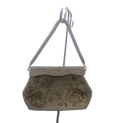 ANTIGUO BOLSO MONEDERO VINTAGE MICRO CUENTAS MARCO DORADO TAPA ABATIBLE PESADO forro satinado Foto 1 de 4