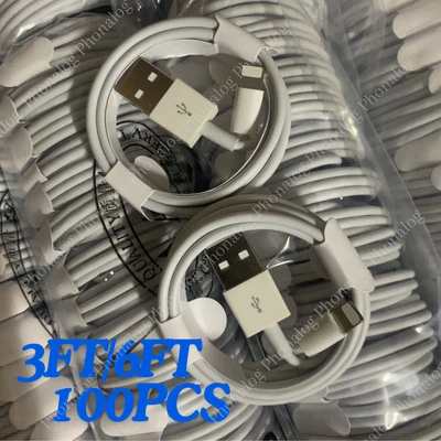 100X USB Charger Cable Cord 3/6FT For Apple iPhone 7 8 X XR 11 12 13 14 Pro Max - Image 1 of 4