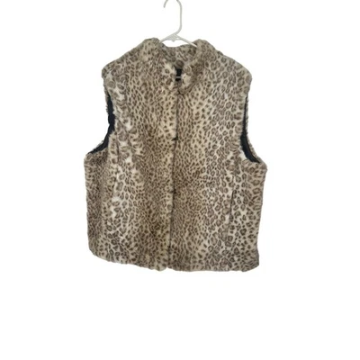 Fabulous Furs XL Imitación Piel Leopardo Estampado Chaleco Sin Mangas Chaqueta Abrigo Acogedor Foto 1 de 4