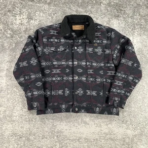 Wrangler Jacket Mens Large L Gray Black Aztec Sherpa Lined Western Wool Blend - Picture 1 of 15