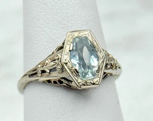 Antiker Art Deco Ring 20er Jahre 18K Weißgold Aquamarin Filagree Größe 6,25 - Bild 1 von 6