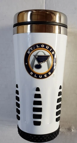 St Louis Blues NHL Hockey Metal Stainless Hot Cold Beverage Tumbler WHT Cover